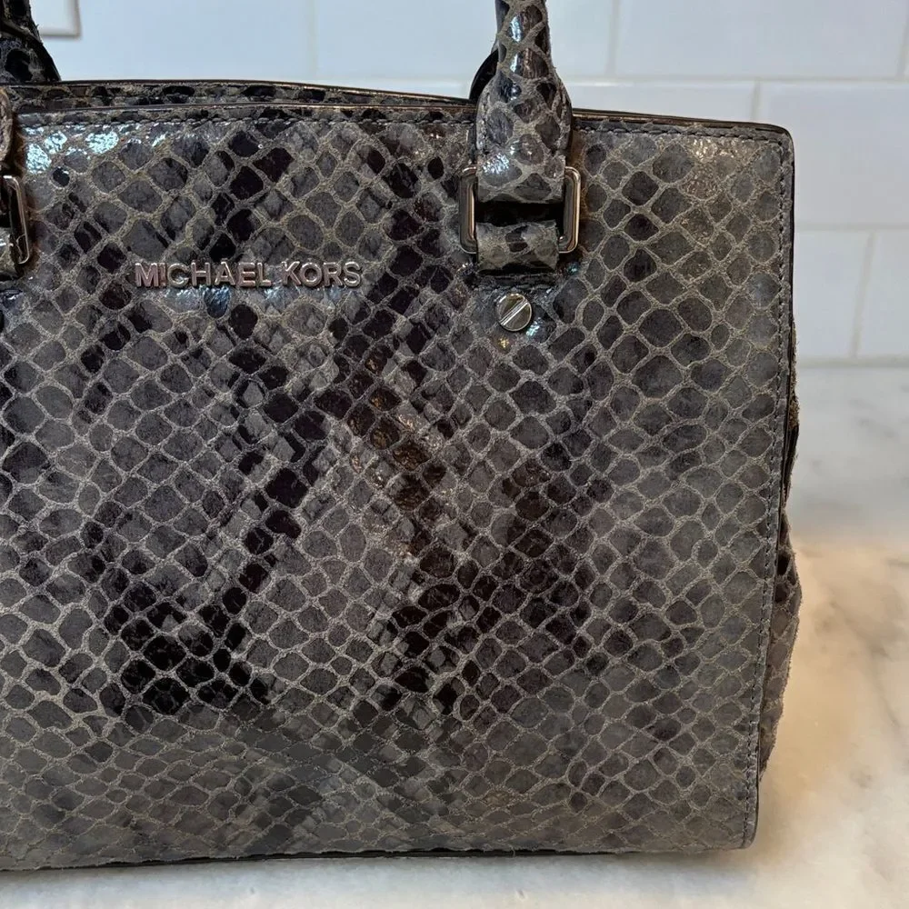 Michael Kors Purse Bag Handbag Snakeskin Selma Python Convertible Tote Satchel